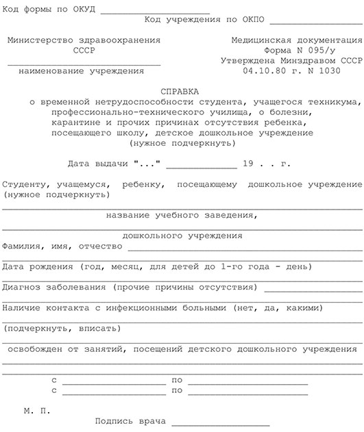 Справка о временной нетрудоспособности студента (форма 095/у) в Челябинске